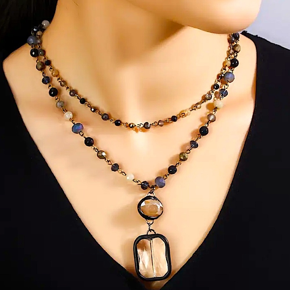 Bohemian Multilayer Beaded Necklace Tribal Necklace Boho